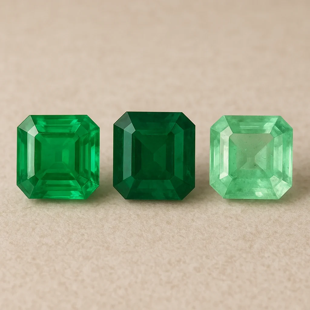 Three green gemstone selection references supplied by the founder